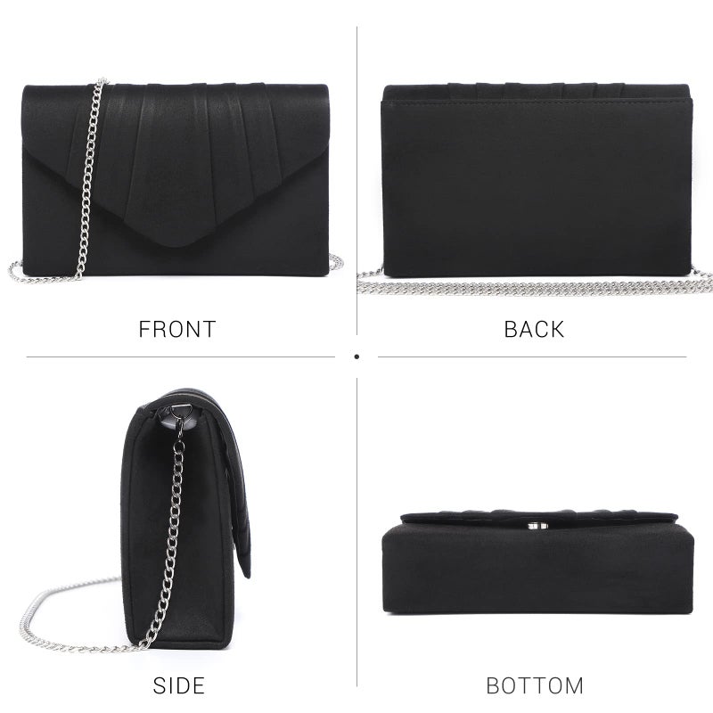 Dasein Womens Evening Bag Velvety Pleated Envelope Clutch Handbag Wedding Party Bridal Purse (Black) - Image 2